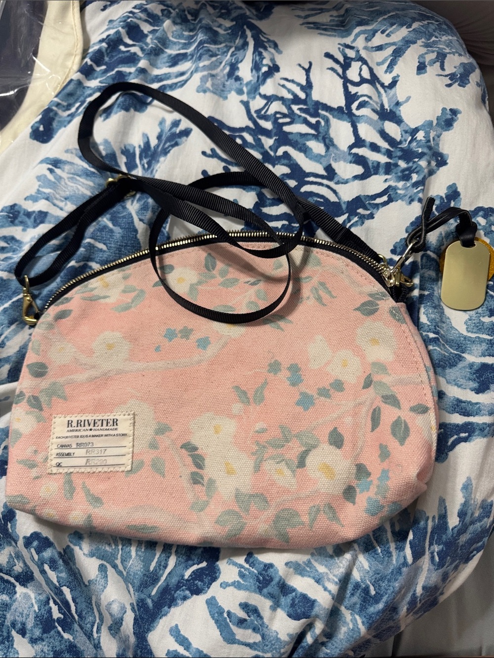 R. Riveter Pink Floral Canvas Crossbody Bag